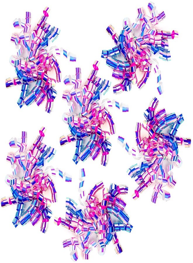 LeZakaa 6 Self-Adhesive Curly Bows - Metallic Gift Bows in Assorted Holographic Colors, Purple and Pink, Perfect for Birthday, Holiday, Wedding, Party Favors Decorations - Image 1